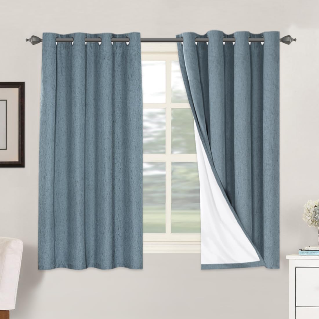 H.VERSAILTEXLinen-Polyester Curtains 100%Blackout Curtains for Bedroom 96"Long Full Light Blocking Nature Linen-Polyester Blended Window Curtains for LivingRoomNickel Grommet(2Panels,HeatheredNatural)