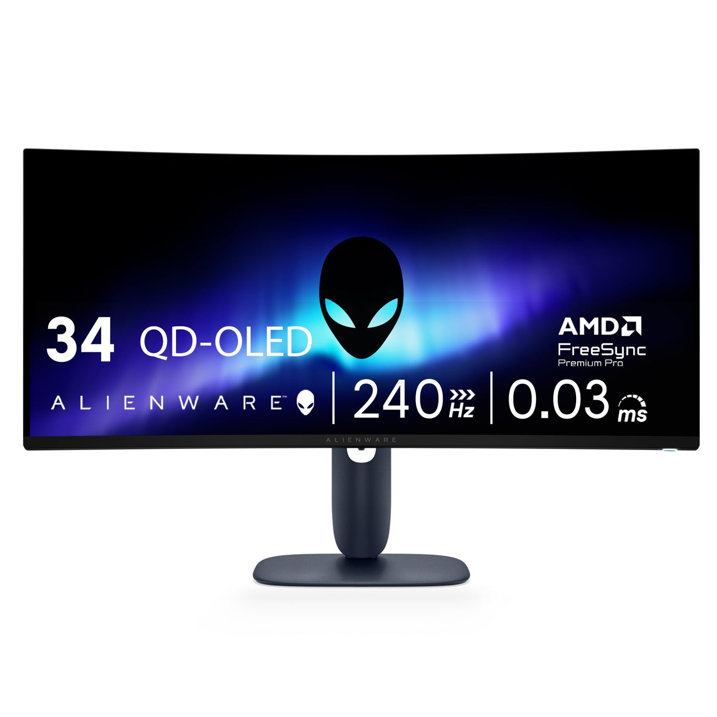 Alienware AW3423DWF Curved QD-OLED Gaming Monitor - 34-inch Quantum Dot OLED 0.1Ms 165Hz 21:9 Curved Display, 99.3% DCI-P3 Color Gamut, VESA DisplayHDR True Black 400, AMD FreeSync Premium Pro - Black