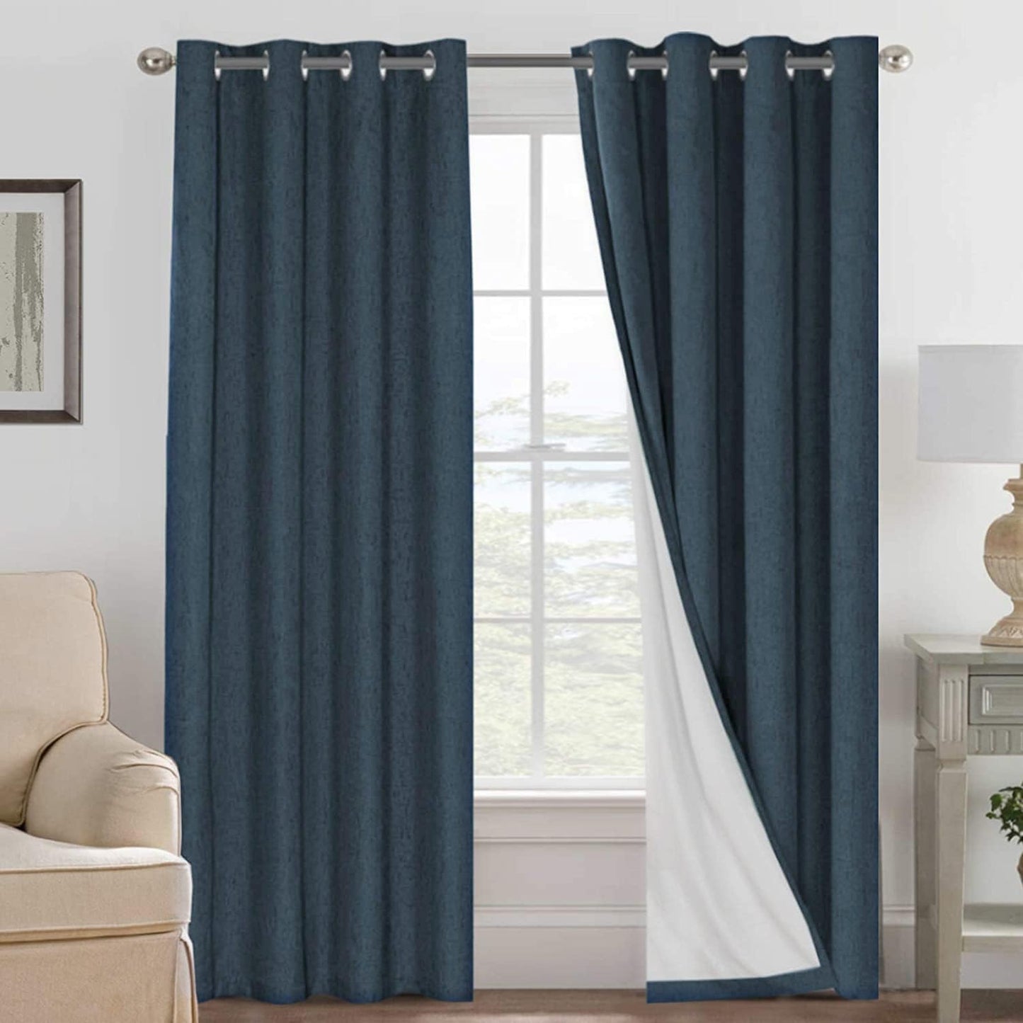 H.VERSAILTEXLinen-Polyester Curtains 100%Blackout Curtains for Bedroom 96"Long Full Light Blocking Nature Linen-Polyester Blended Window Curtains for LivingRoomNickel Grommet(2Panels,HeatheredNatural)