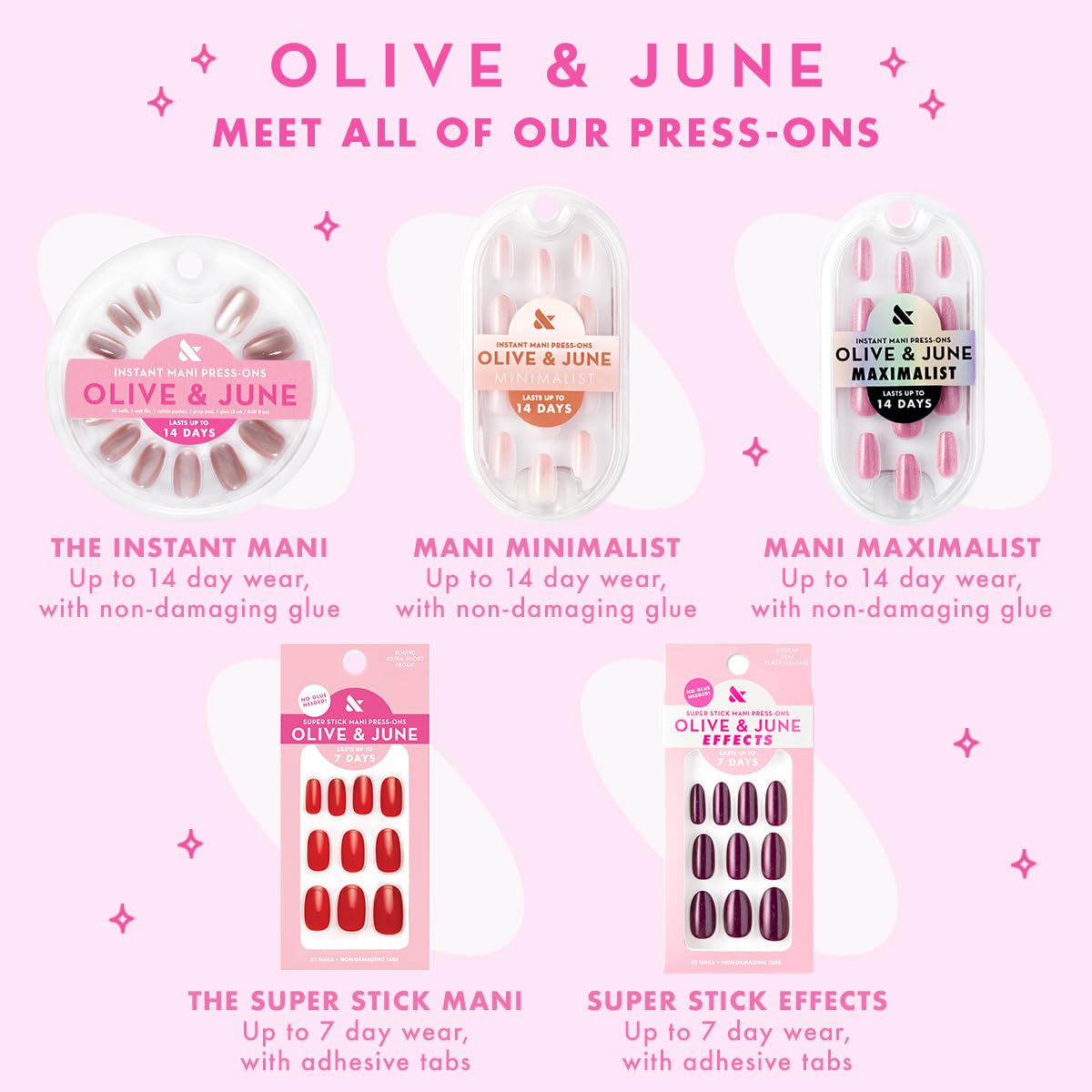 Olive & June Instant Mani Press On Nails (Glue) | 42 Fake Nails, 21 Sizes | Non-Toxic, Long-Lasting | Recycled Materials | Realistic Look