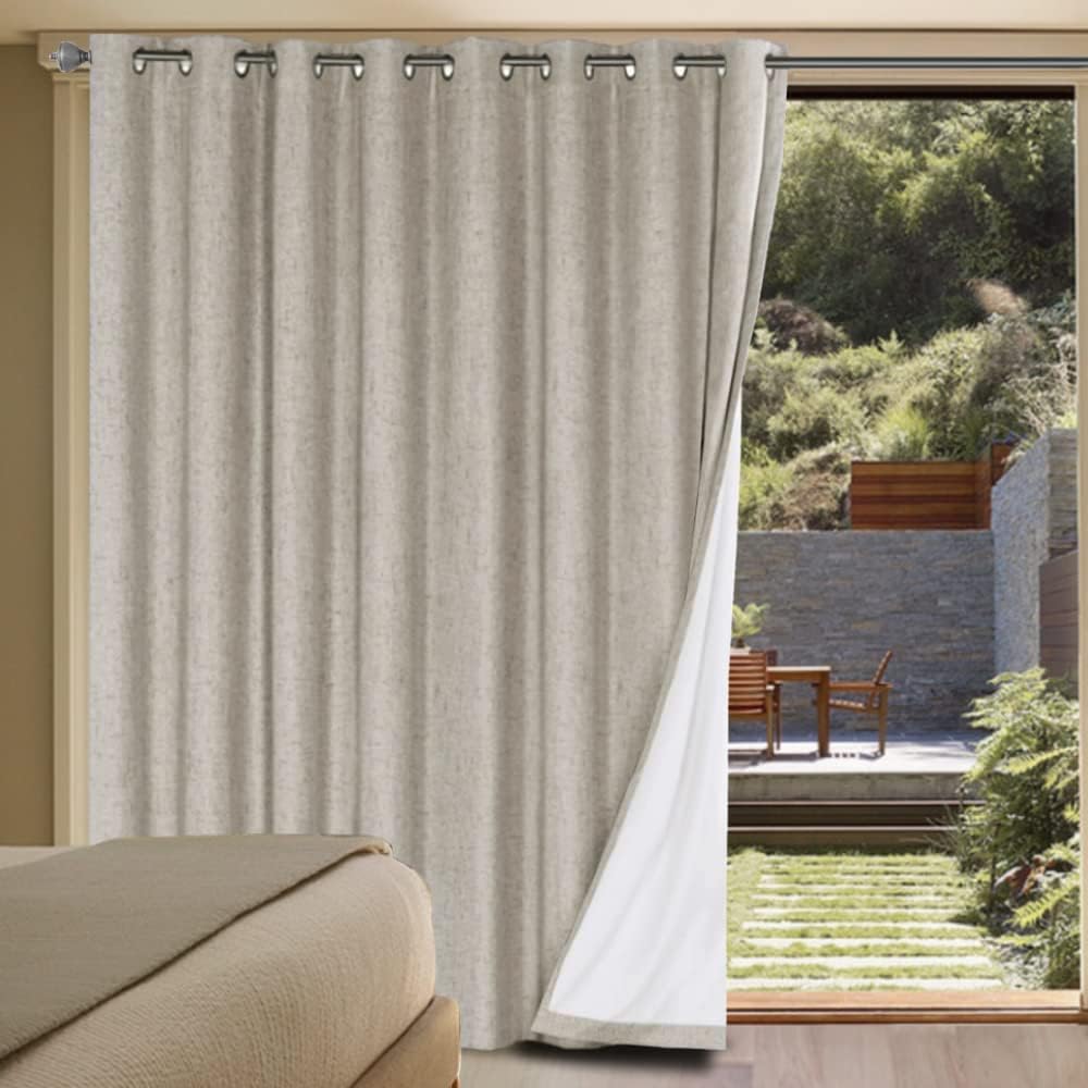 H.VERSAILTEXLinen-Polyester Curtains 100%Blackout Curtains for Bedroom 96"Long Full Light Blocking Nature Linen-Polyester Blended Window Curtains for LivingRoomNickel Grommet(2Panels,HeatheredNatural)