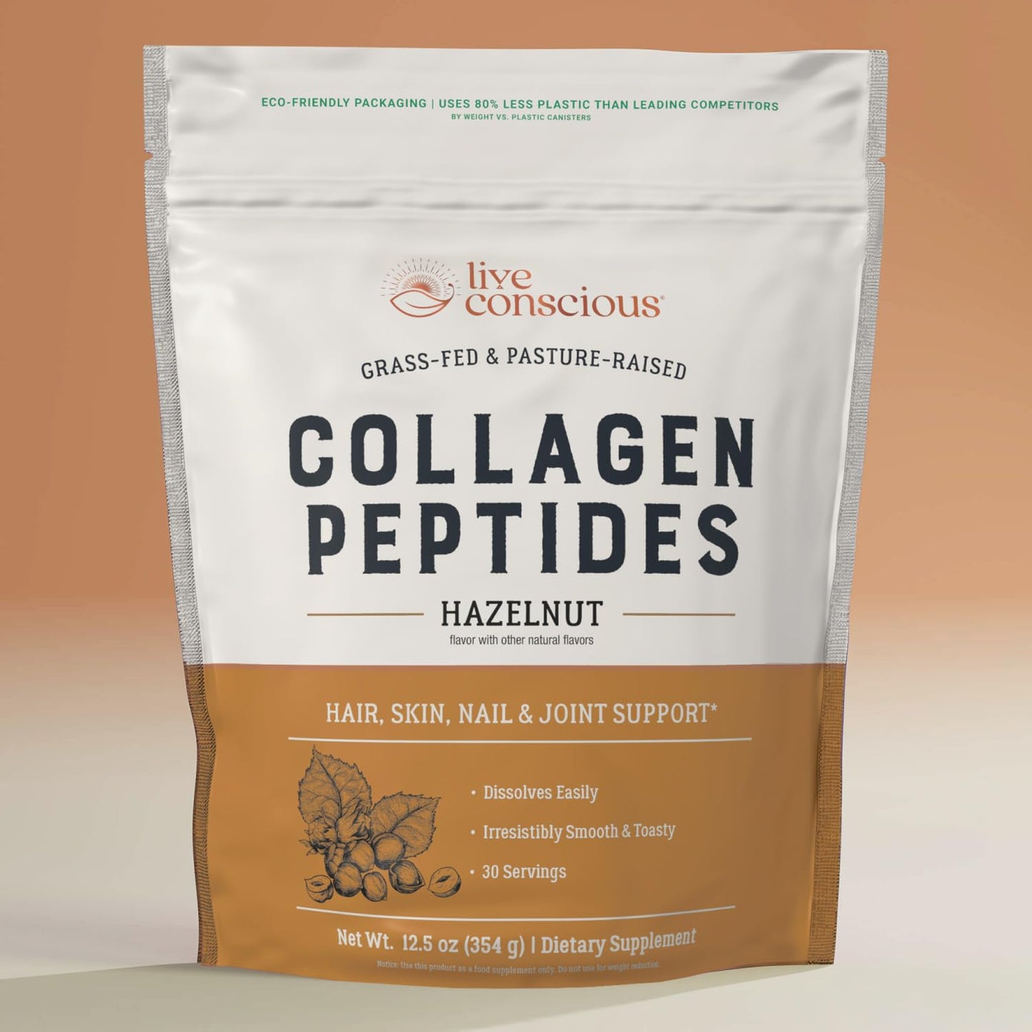 Live Conscious Collagen Peptides Powder - Naturally-Sourced Hydrolyzed Collagen Powder - Hair, Skin, Nail, and Joint Support - Type I & III Grass-Fed Collagen Supplements for Women and Men - 16oz