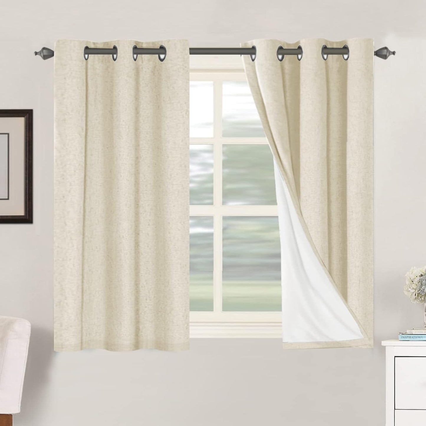 H.VERSAILTEXLinen-Polyester Curtains 100%Blackout Curtains for Bedroom 96"Long Full Light Blocking Nature Linen-Polyester Blended Window Curtains for LivingRoomNickel Grommet(2Panels,HeatheredNatural)