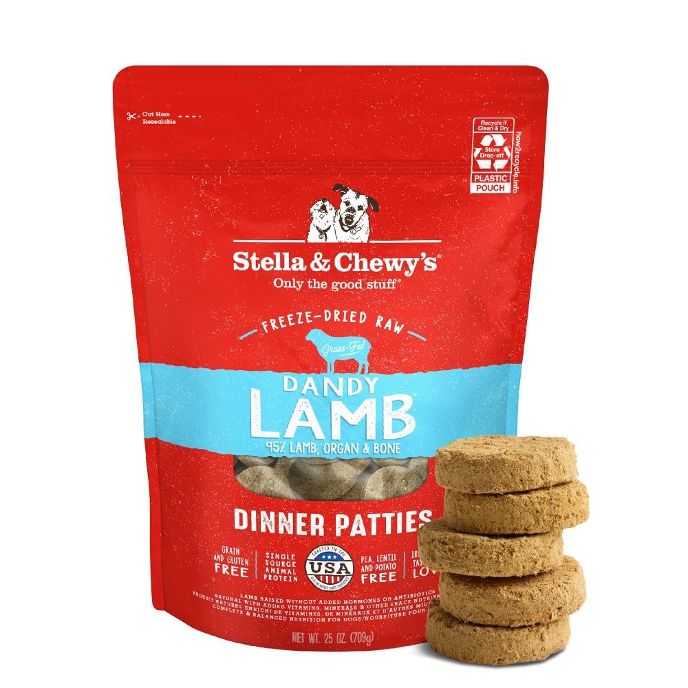 Stella & Chewy's Freeze-Dried Raw Dinner Patties - Dandy Lamb Recipe - High Protein Grain-Free Puppy & Dog Food - Perfect For Picky Eaters - 5.5 oz