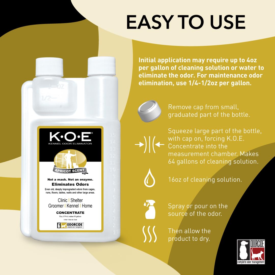 Odorcide K.O.E Kennel Odor Eliminator Concentrate – For Cages, Runs & More – For Home & Kennel w/Safe, Non-Enzymatic Formula (Fresh Scent, 16 oz)