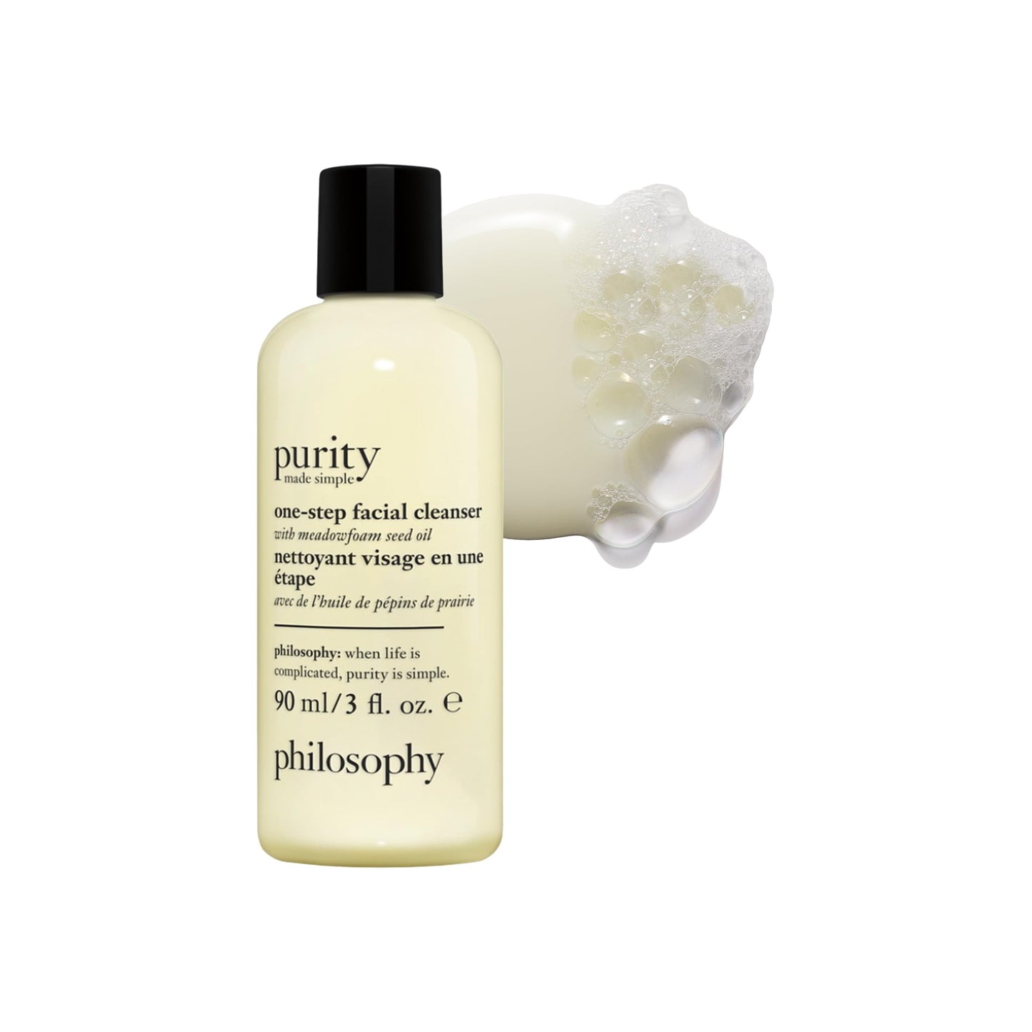 philosophy purity made simple one-step facial cleanser- with meadowfoam seed oil gently cleanses & melts away dirt, oil & stubborn makeup paraben-free face wash