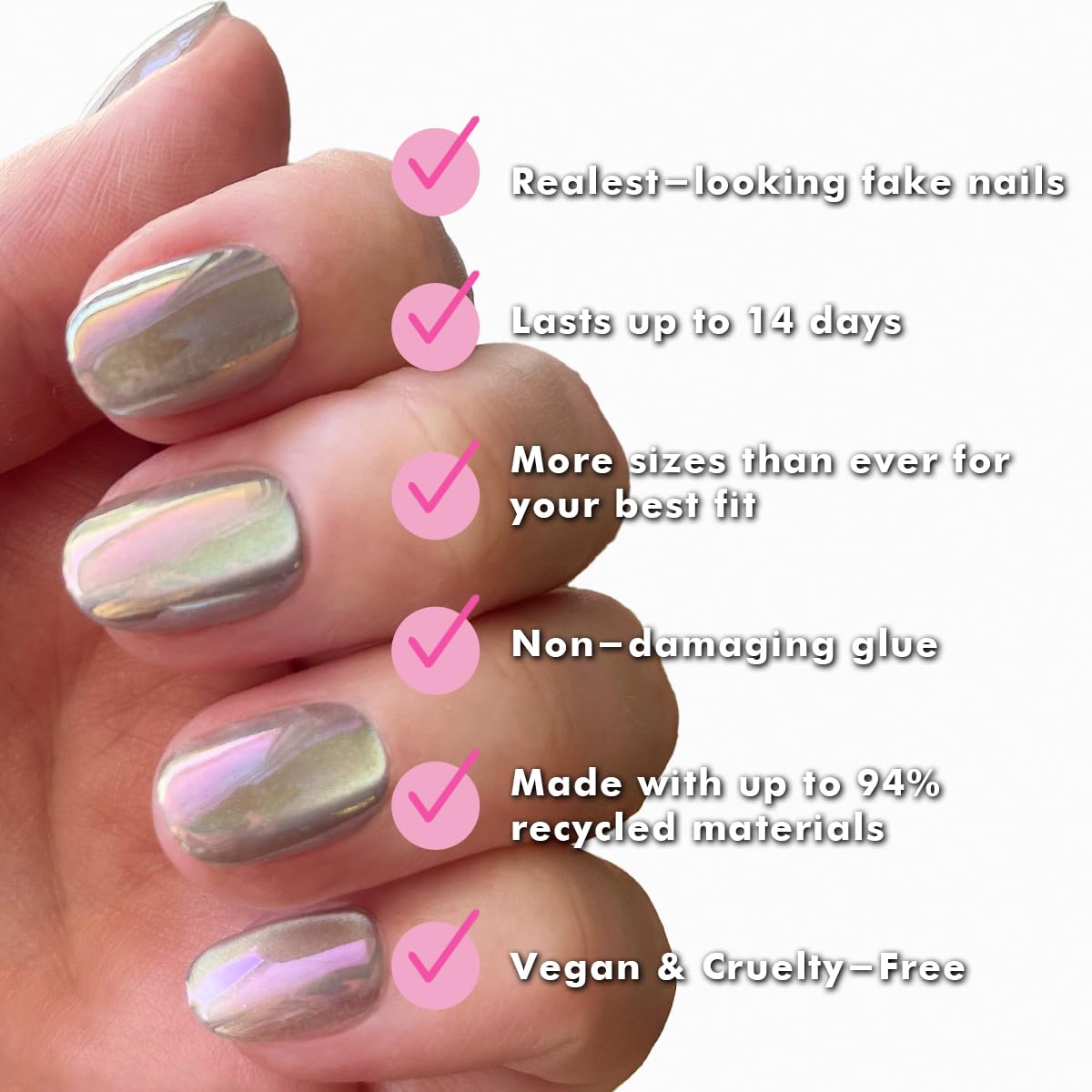 Olive & June Instant Mani Press On Nails (Glue) | 42 Fake Nails, 21 Sizes | Non-Toxic, Long-Lasting | Recycled Materials | Realistic Look