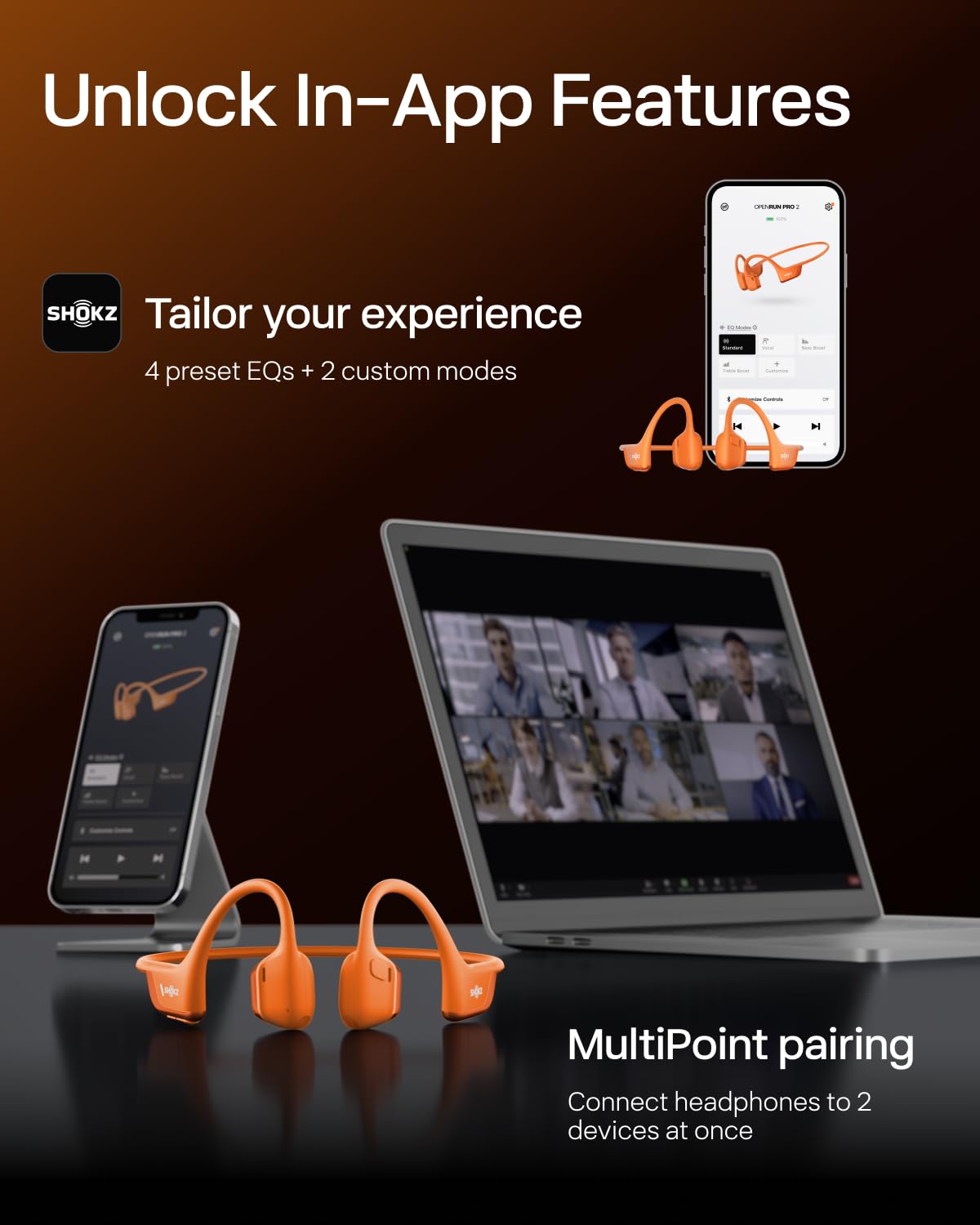 SHOKZ New OpenRun Pro 2- Bone Conduction Headphones, Open-Ear Bluetooth Wireless Sport Earphones for Running, Workouts - Sweat Resistant, Secure Comfortable Fit -Deep Bass, Smart Mic, Reflective Strip