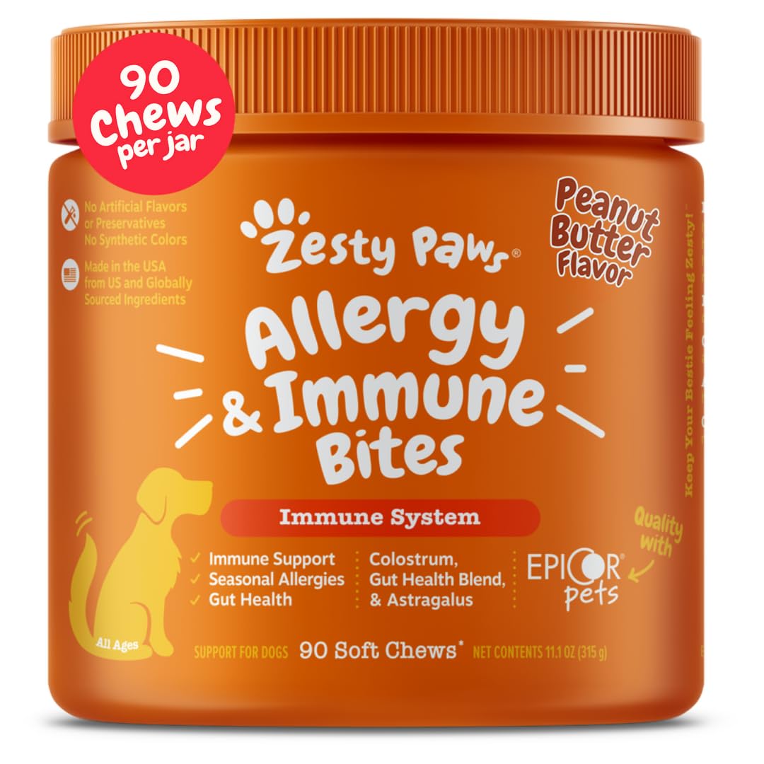 Zesty Paws Dog Allergy Relief- Dog Itching Skin Relief- Dog Probiotics for Itchy Skin and Itchy Ears- Dog Allergy Paw Relief- Dog Allergy Chews- Dog Itch Relief - Dog Skin Allergy Relief - Lamb - 90ct