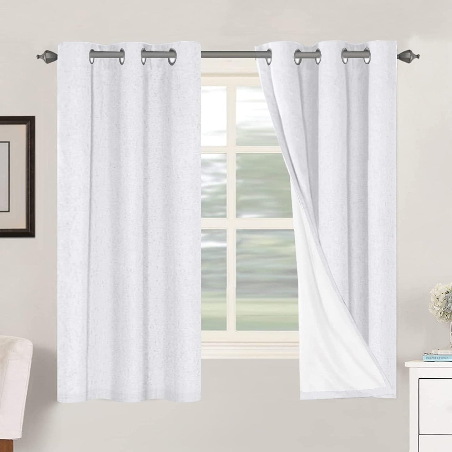 H.VERSAILTEXLinen-Polyester Curtains 100%Blackout Curtains for Bedroom 96"Long Full Light Blocking Nature Linen-Polyester Blended Window Curtains for LivingRoomNickel Grommet(2Panels,HeatheredNatural)