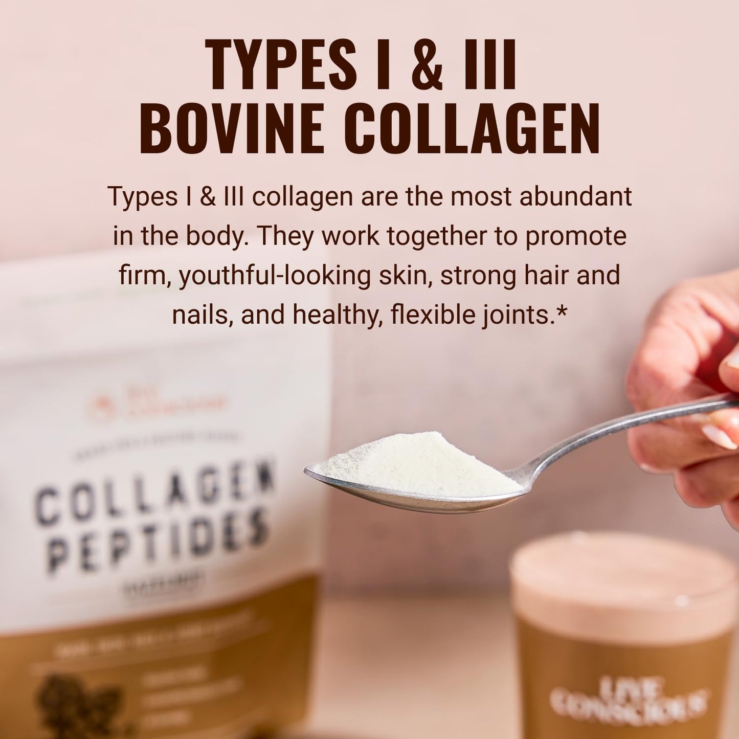 Live Conscious Collagen Peptides Powder - Naturally-Sourced Hydrolyzed Collagen Powder - Hair, Skin, Nail, and Joint Support - Type I & III Grass-Fed Collagen Supplements for Women and Men - 16oz