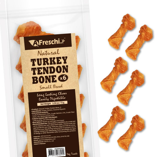 AFreschi Turkey Tendons for Dogs, USA-Sourced, Healthy Dog Treats, Rawhide-Free Puppy Chews, Long Lasting, All Natural, Hypoallergenic Dog Treats for Small Breeds, 3 oz Pack Strips