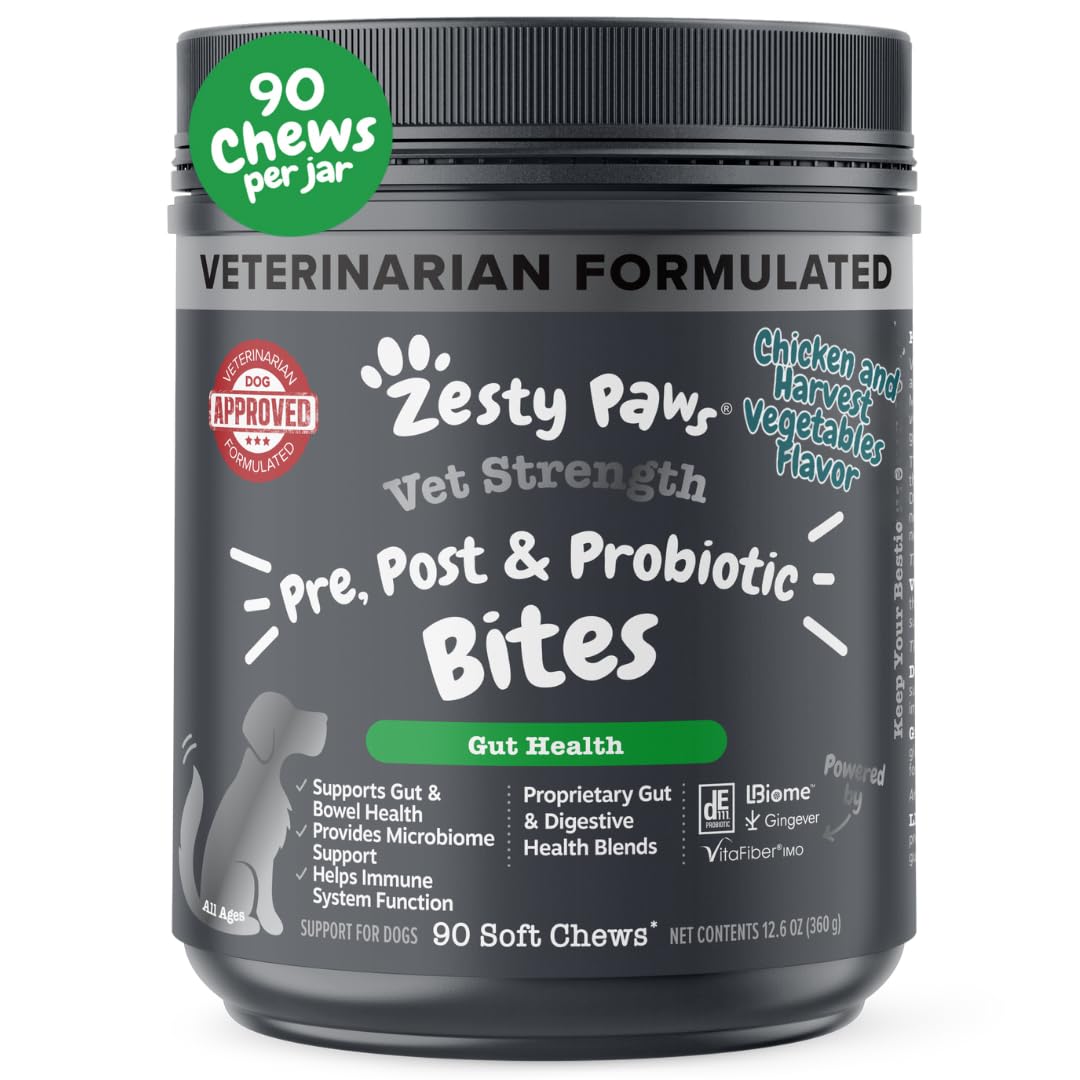 Zesty Paws Probiotics for Dogs - Digestive Enzymes for Gut Flora, Digestive Health, Diarrhea & Bowel Support - Clinically Studied DE111 - Dog Supplement Soft Chew for Pet Immune System - Pumpkin