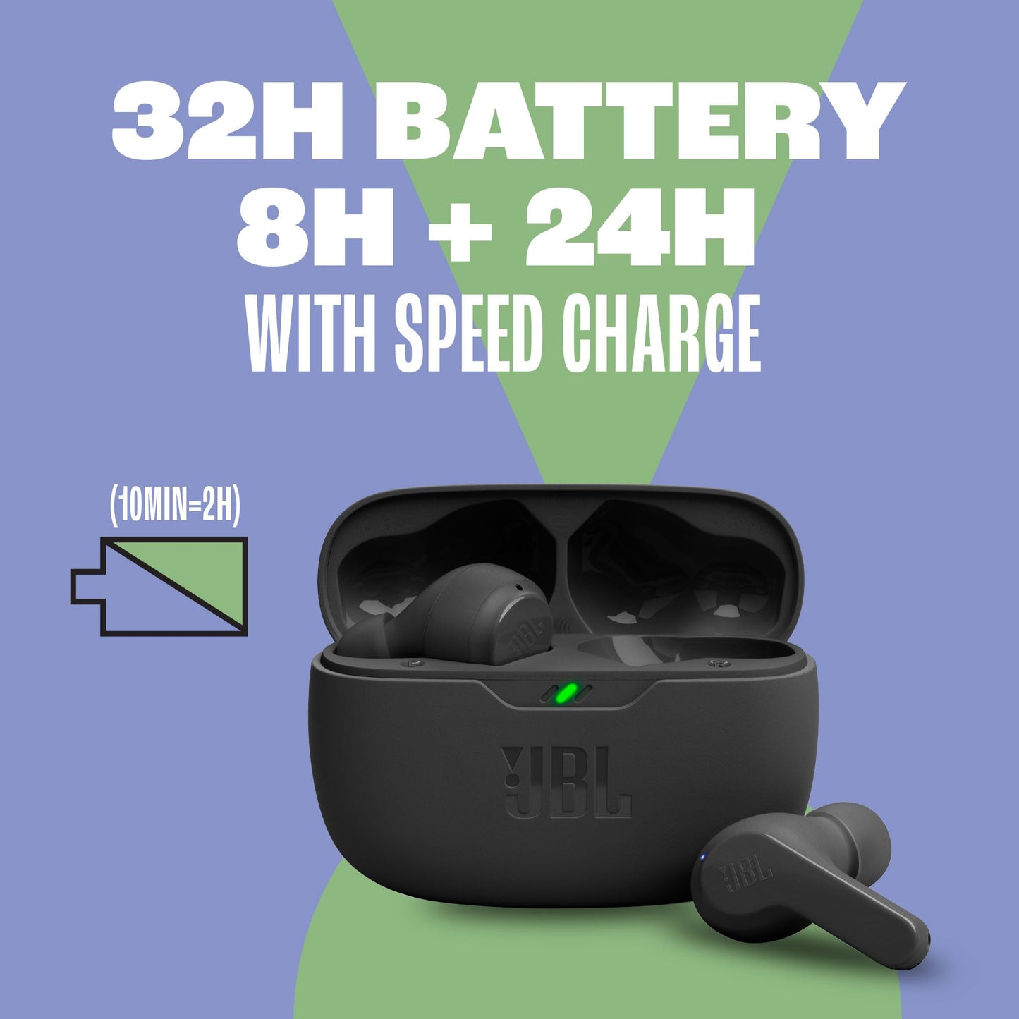 JBL Vibe Beam - True Wireless JBL Deep Bass Sound Earbuds, Bluetooth 5.2, Water & Dust Resistant, Hands-free call with VoiceAware, Up to 32 hours of battery life (Black)