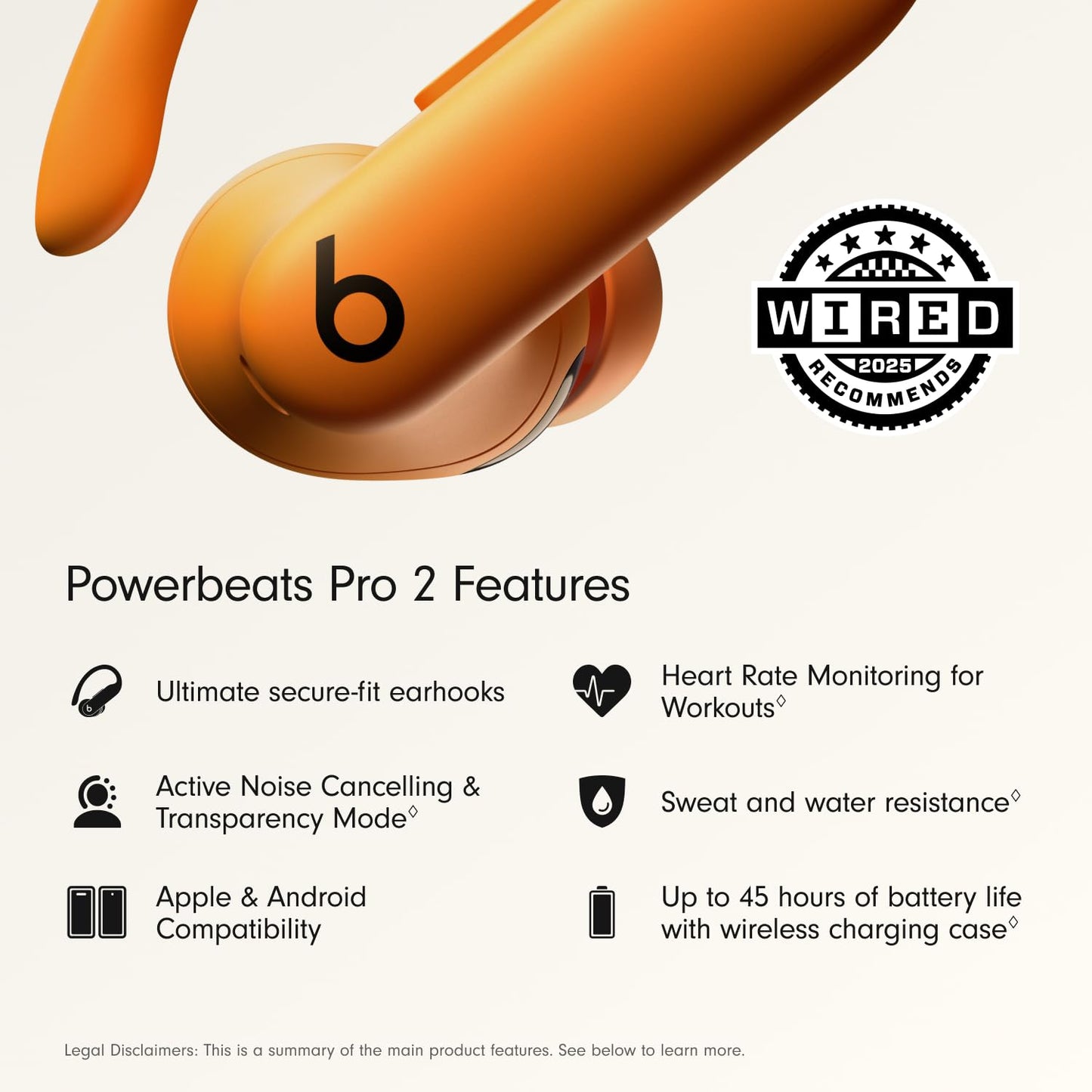Beats Powerbeats Pro 2 - Wireless Noise Cancelling Workout Earbuds with Secure- Fit Earhooks, Up to 45-Hour Battery with Charging Case, Sweat & Water Resistant, Heart Rate Monitoring - Jet Black