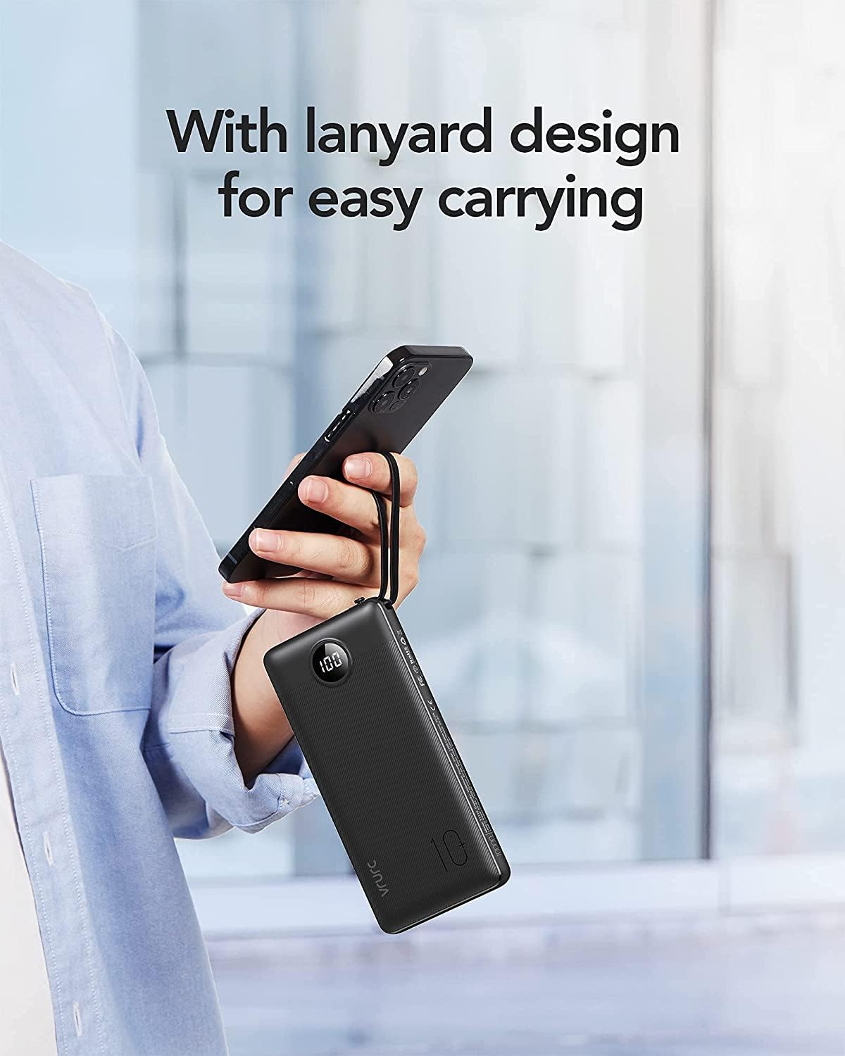 VRURC Portable Charger Power Bank, 10000mAh Travel Essentials Battery Pack, 5 Outputs 2 Inputs Slim Charing Bank Built-in Cables Cords Wires Compatible with iPhone,Samsung,Android-White(1 Pack)