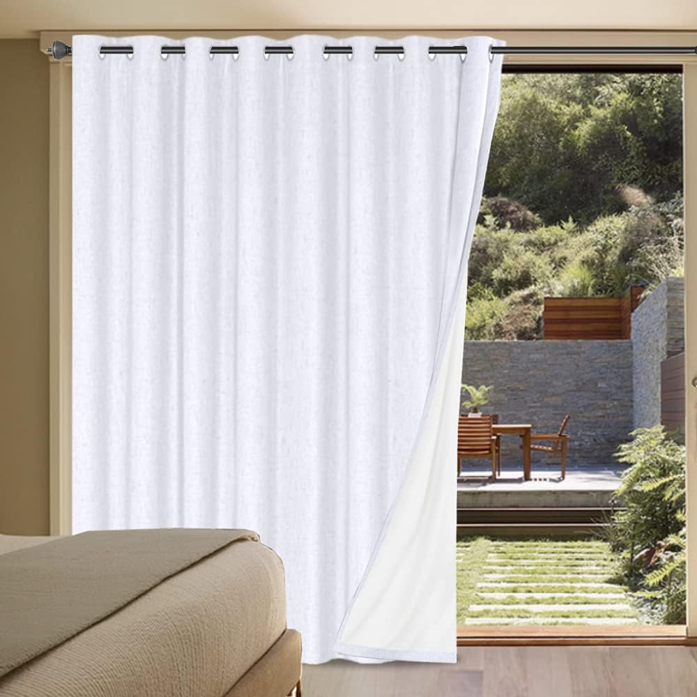 H.VERSAILTEXLinen-Polyester Curtains 100%Blackout Curtains for Bedroom 96"Long Full Light Blocking Nature Linen-Polyester Blended Window Curtains for LivingRoomNickel Grommet(2Panels,HeatheredNatural)