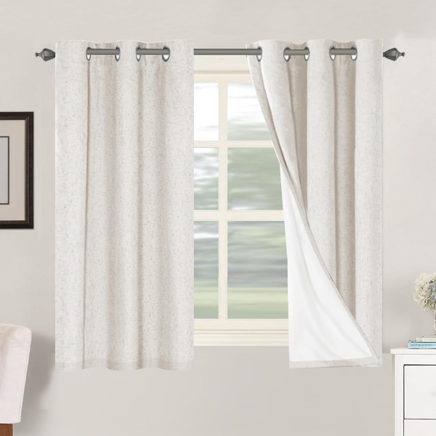 H.VERSAILTEXLinen-Polyester Curtains 100%Blackout Curtains for Bedroom 96"Long Full Light Blocking Nature Linen-Polyester Blended Window Curtains for LivingRoomNickel Grommet(2Panels,HeatheredNatural)