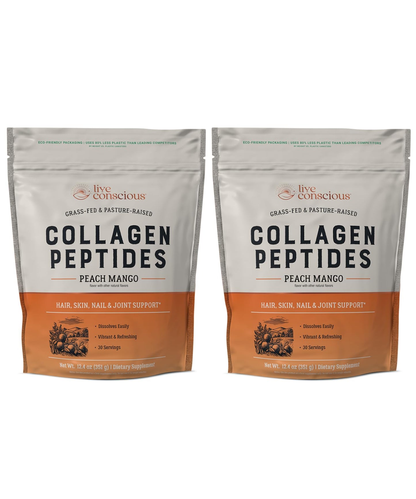Live Conscious Collagen Peptides Powder - Naturally-Sourced Hydrolyzed Collagen Powder - Hair, Skin, Nail, and Joint Support - Type I & III Grass-Fed Collagen Supplements for Women and Men - 16oz
