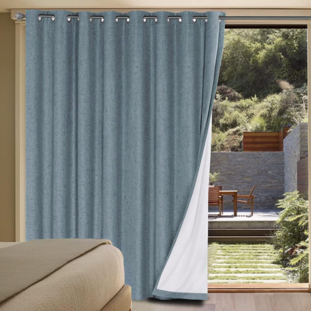 H.VERSAILTEXLinen-Polyester Curtains 100%Blackout Curtains for Bedroom 96"Long Full Light Blocking Nature Linen-Polyester Blended Window Curtains for LivingRoomNickel Grommet(2Panels,HeatheredNatural)