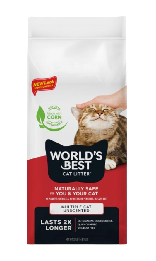 WORLD'S BEST CAT LITTER Multiple Cat Unscented, 15-Pounds - Natural Ingredients, Quick Clumping, Flushable, 99% Dust Free & Made in USA - Long-Lasting Odor Control & Easy Scooping