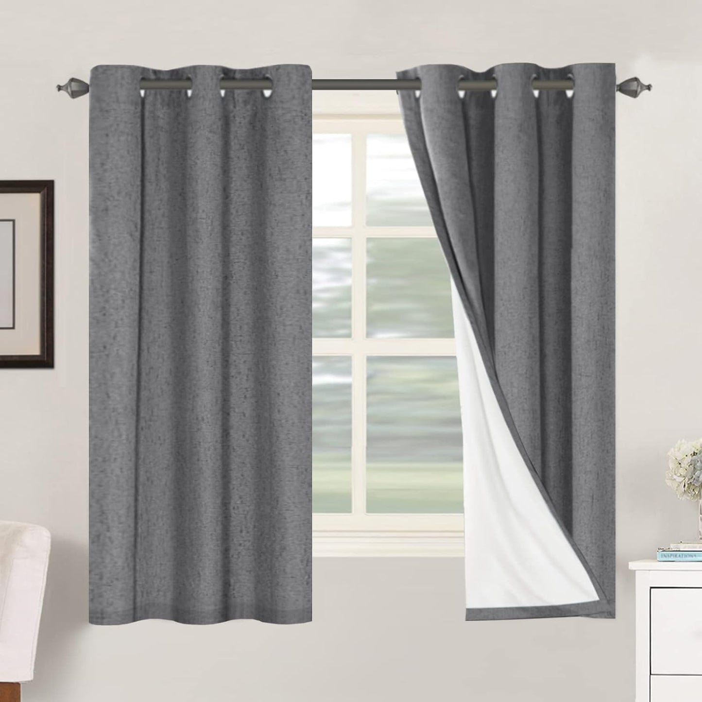 H.VERSAILTEXLinen-Polyester Curtains 100%Blackout Curtains for Bedroom 96"Long Full Light Blocking Nature Linen-Polyester Blended Window Curtains for LivingRoomNickel Grommet(2Panels,HeatheredNatural)