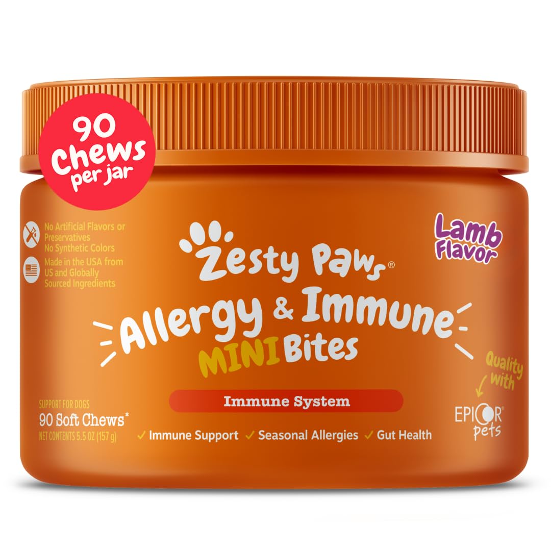 Zesty Paws Dog Allergy Relief- Dog Itching Skin Relief- Dog Probiotics for Itchy Skin and Itchy Ears- Dog Allergy Paw Relief- Dog Allergy Chews- Dog Itch Relief - Dog Skin Allergy Relief - Lamb - 90ct