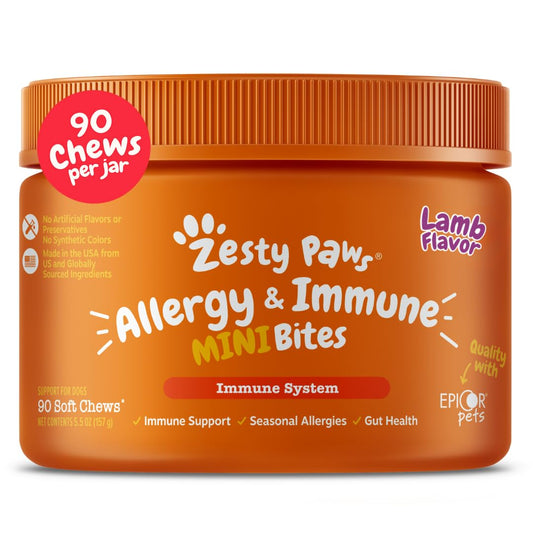 Zesty Paws Dog Allergy Relief- Dog Itching Skin Relief- Dog Probiotics for Itchy Skin and Itchy Ears- Dog Allergy Paw Relief- Dog Allergy Chews- Dog Itch Relief - Dog Skin Allergy Relief - Lamb - 90ct
