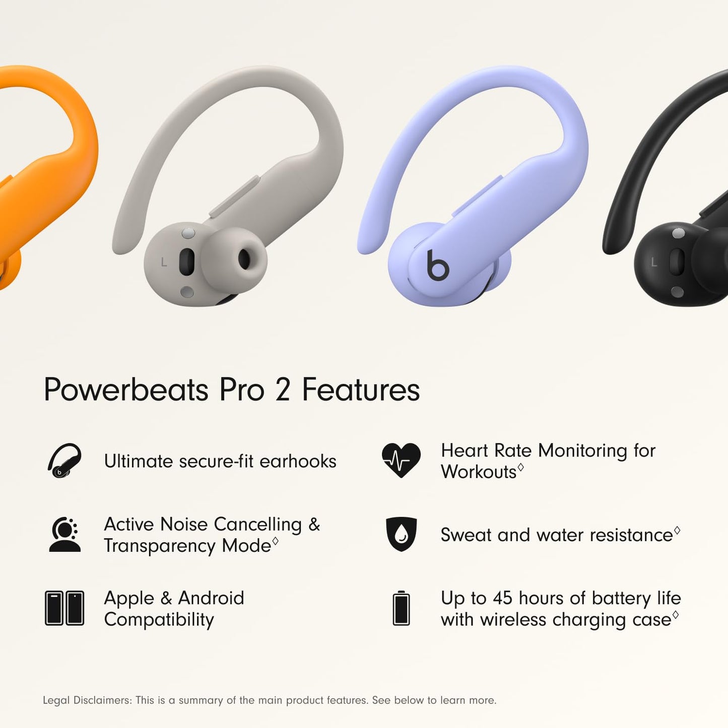 Beats Powerbeats Pro 2 - Wireless Noise Cancelling Workout Earbuds with Secure- Fit Earhooks, Up to 45-Hour Battery with Charging Case, Sweat & Water Resistant, Heart Rate Monitoring - Jet Black