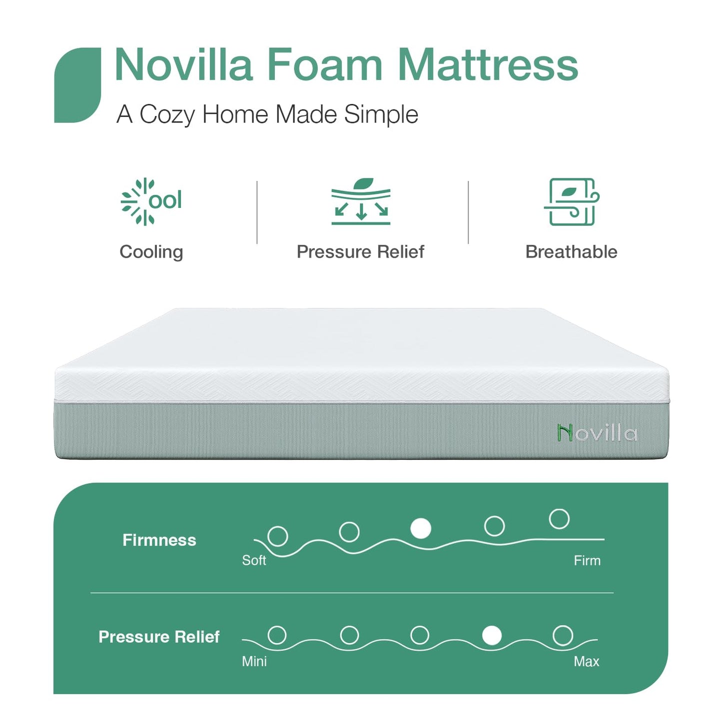Novilla Full Size Mattress, 10 inch Full Gel Memory Foam Mattress for Cool Night & Pressure Relief, Medium Firm in a Box, Bliss