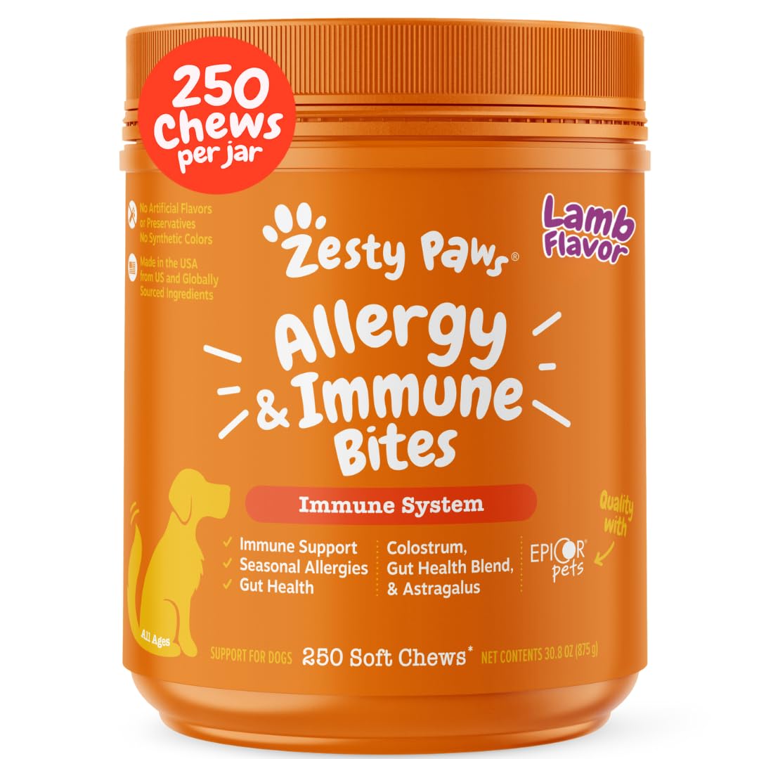 Zesty Paws Dog Allergy Relief- Dog Itching Skin Relief- Dog Probiotics for Itchy Skin and Itchy Ears- Dog Allergy Paw Relief- Dog Allergy Chews- Dog Itch Relief - Dog Skin Allergy Relief - Lamb - 90ct