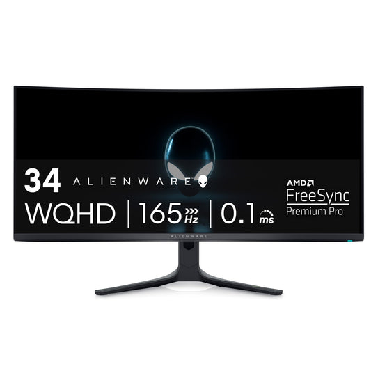 Alienware AW3423DWF Curved QD-OLED Gaming Monitor - 34-inch Quantum Dot OLED 0.1Ms 165Hz 21:9 Curved Display, 99.3% DCI-P3 Color Gamut, VESA DisplayHDR True Black 400, AMD FreeSync Premium Pro - Black