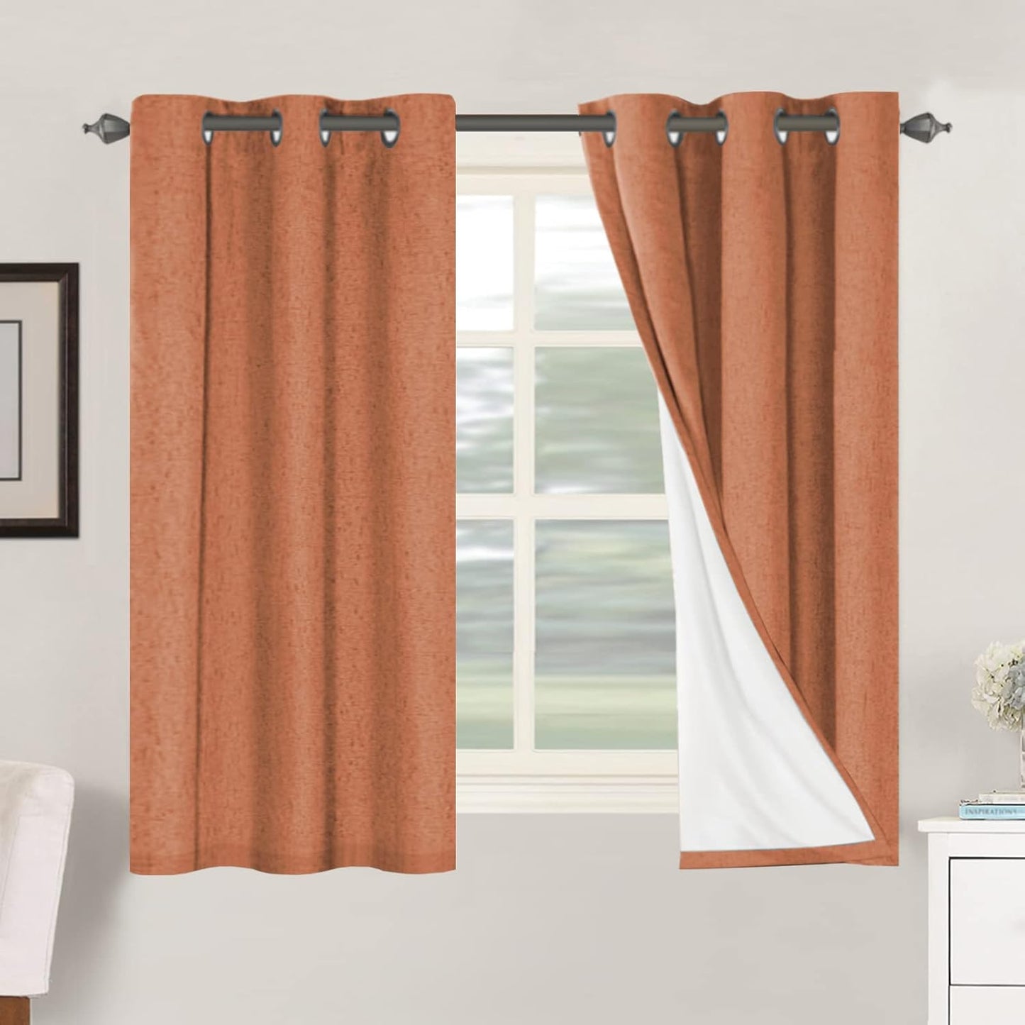 H.VERSAILTEXLinen-Polyester Curtains 100%Blackout Curtains for Bedroom 96"Long Full Light Blocking Nature Linen-Polyester Blended Window Curtains for LivingRoomNickel Grommet(2Panels,HeatheredNatural)