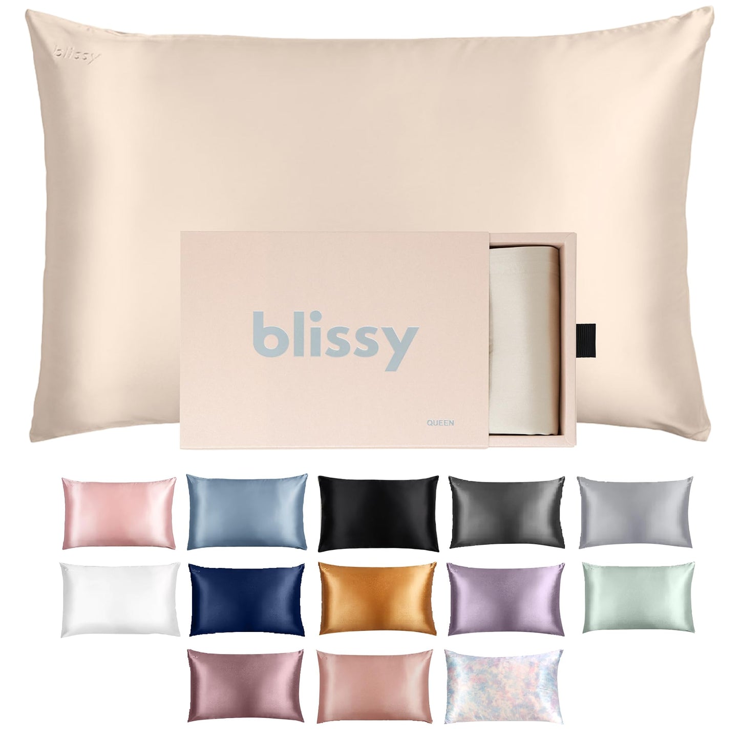 Blissy Silk Pillowcase - 100% Pure Mulberry Silk - 22 Momme 6A High-Grade Fibers - Silk Pillow Cover for Hair & Skin - Regular, Queen & King (Blissy White, Standard)