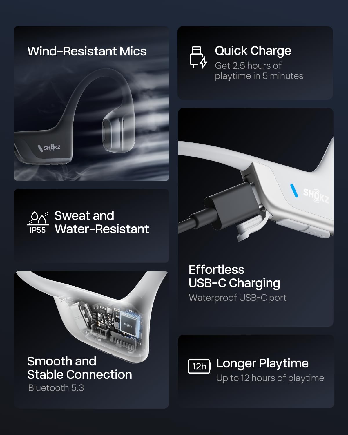 SHOKZ New OpenRun Pro 2- Bone Conduction Headphones, Open-Ear Bluetooth Wireless Sport Earphones for Running, Workouts - Sweat Resistant, Secure Comfortable Fit -Deep Bass, Smart Mic, Reflective Strip