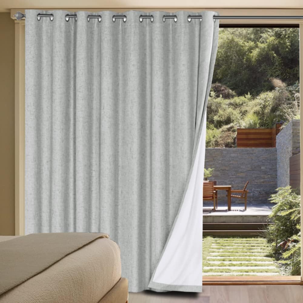H.VERSAILTEXLinen-Polyester Curtains 100%Blackout Curtains for Bedroom 96"Long Full Light Blocking Nature Linen-Polyester Blended Window Curtains for LivingRoomNickel Grommet(2Panels,HeatheredNatural)