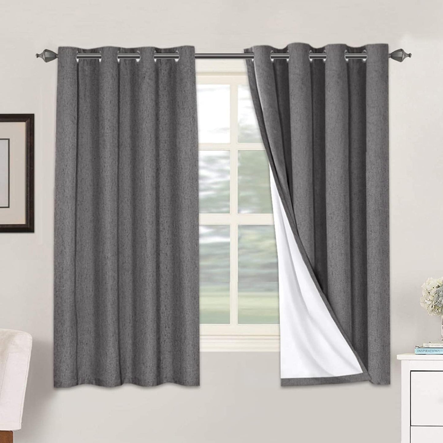 H.VERSAILTEXLinen-Polyester Curtains 100%Blackout Curtains for Bedroom 96"Long Full Light Blocking Nature Linen-Polyester Blended Window Curtains for LivingRoomNickel Grommet(2Panels,HeatheredNatural)