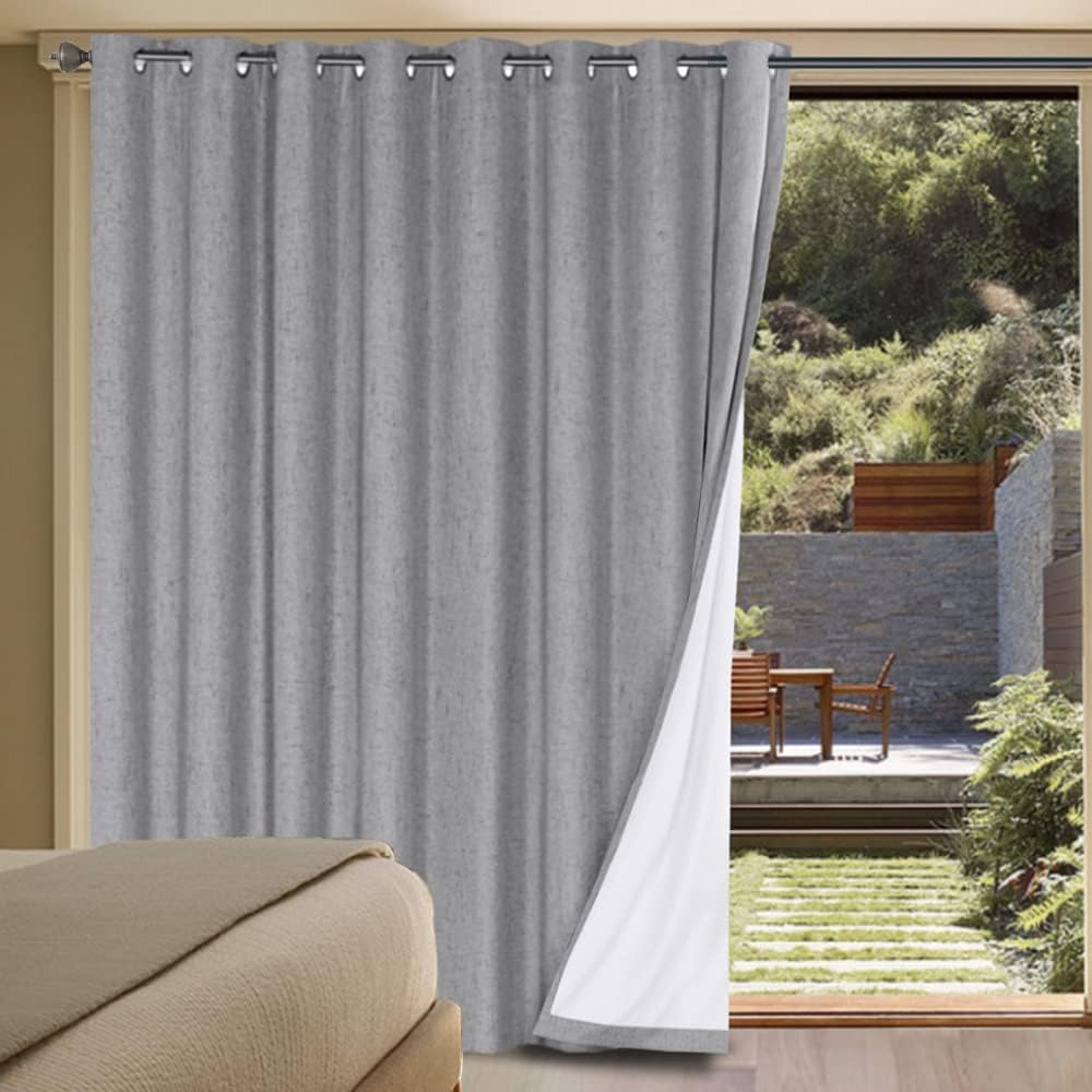 H.VERSAILTEXLinen-Polyester Curtains 100%Blackout Curtains for Bedroom 96"Long Full Light Blocking Nature Linen-Polyester Blended Window Curtains for LivingRoomNickel Grommet(2Panels,HeatheredNatural)
