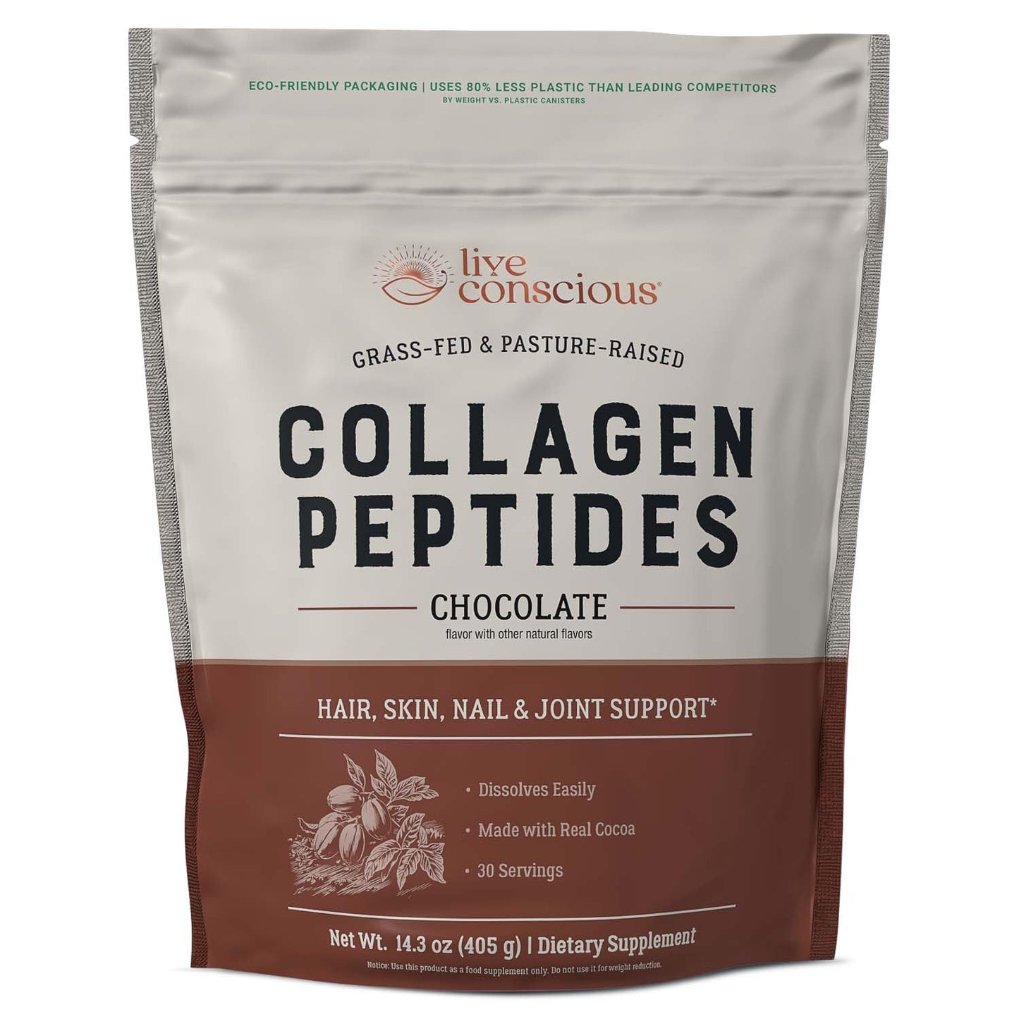 Live Conscious Collagen Peptides Powder - Naturally-Sourced Hydrolyzed Collagen Powder - Hair, Skin, Nail, and Joint Support - Type I & III Grass-Fed Collagen Supplements for Women and Men - 16oz