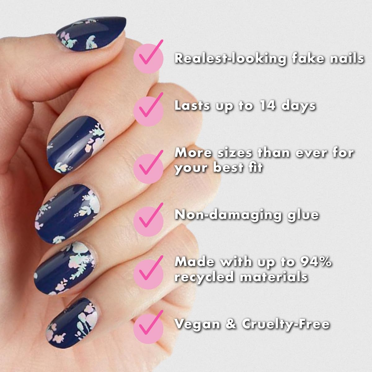 Olive & June Instant Mani Press On Nails (Glue) | 42 Fake Nails, 21 Sizes | Non-Toxic, Long-Lasting | Recycled Materials | Realistic Look