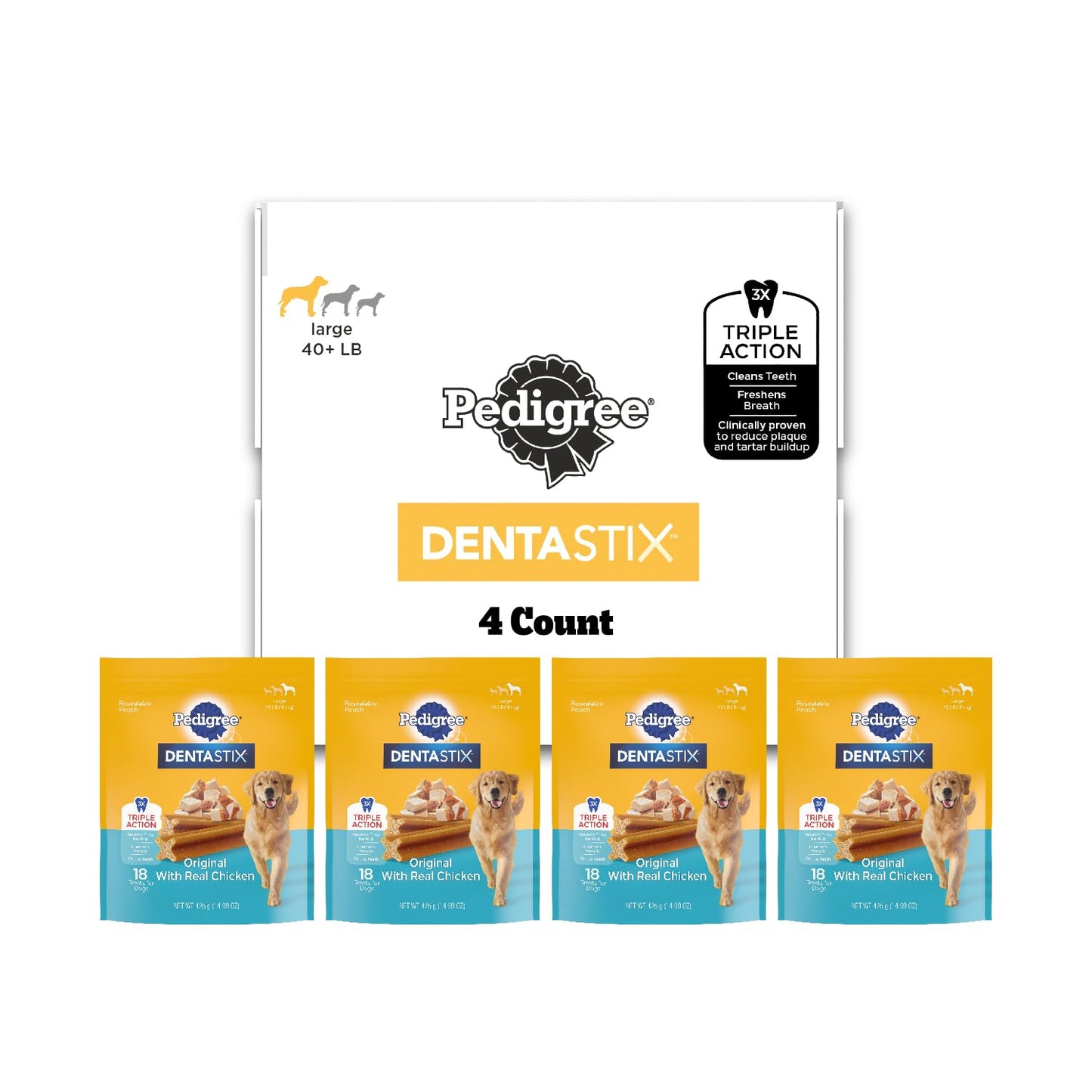 Pedigree Dentastix Large Breed Dog Treats, Fresh Flavor, 1.87 lb. Bag (36 Treats)