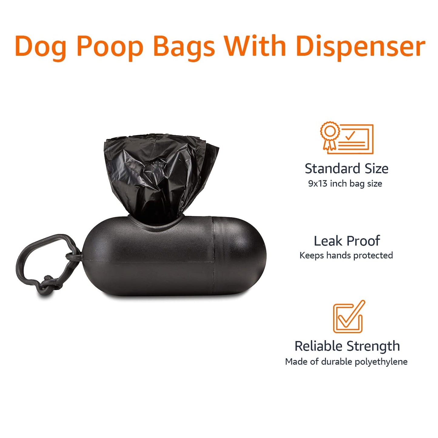 Amazon Basics Dog Poop Bags with Dispenser, 300 Count, Enhanced for Guaranteed Leakproof, Unscented, Includes Leash Clip