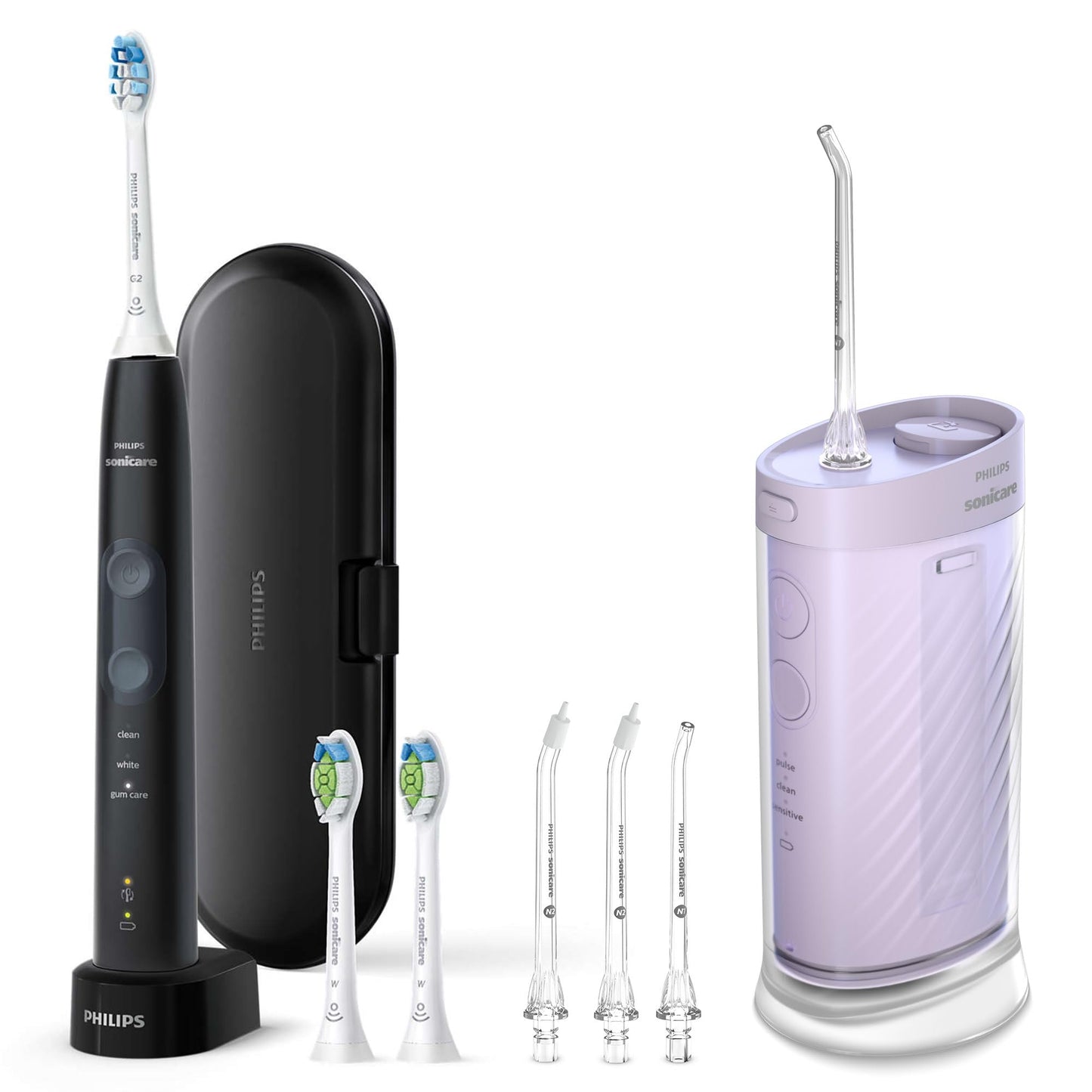 Philips Sonicare ProtectiveClean 5300 Rechargeable Electric Toothbrush, with Pressure Sensor, 3 Cleaning Modes, SmarTimer and QuadPacer, with 2 Bonus Brush Heads, Travel Case, Black, Model HX6423/34