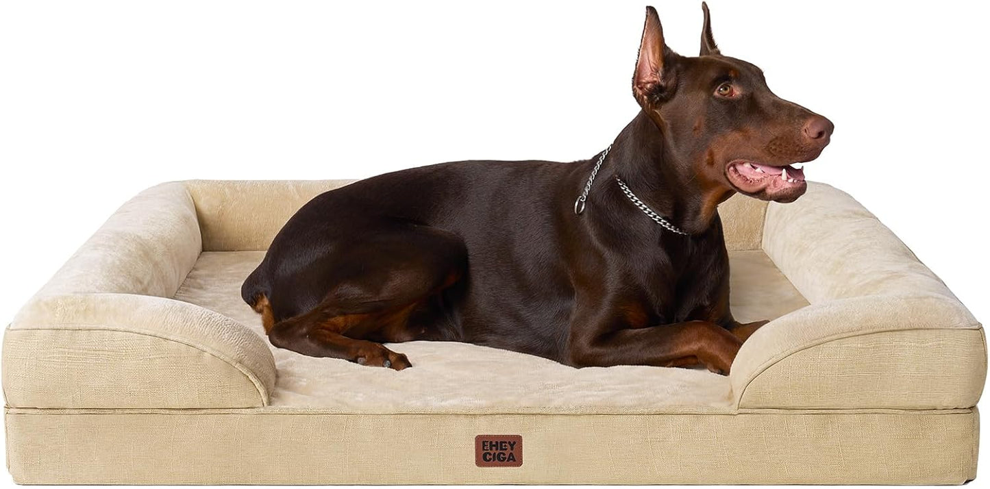 EHEYCIGA Orthopedic Dog Beds for Extra Large Dogs 44x32Inch, Waterproof Memory Foam XL Pet Bed with Sides, Non-Slip and Egg-Crate Foam Big Dog Couch Bed with Washable Removable Cover, Grey