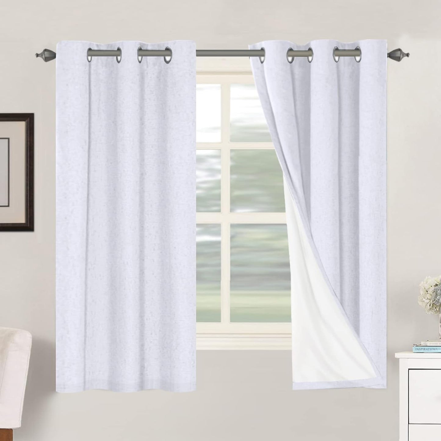 H.VERSAILTEXLinen-Polyester Curtains 100%Blackout Curtains for Bedroom 96"Long Full Light Blocking Nature Linen-Polyester Blended Window Curtains for LivingRoomNickel Grommet(2Panels,HeatheredNatural)