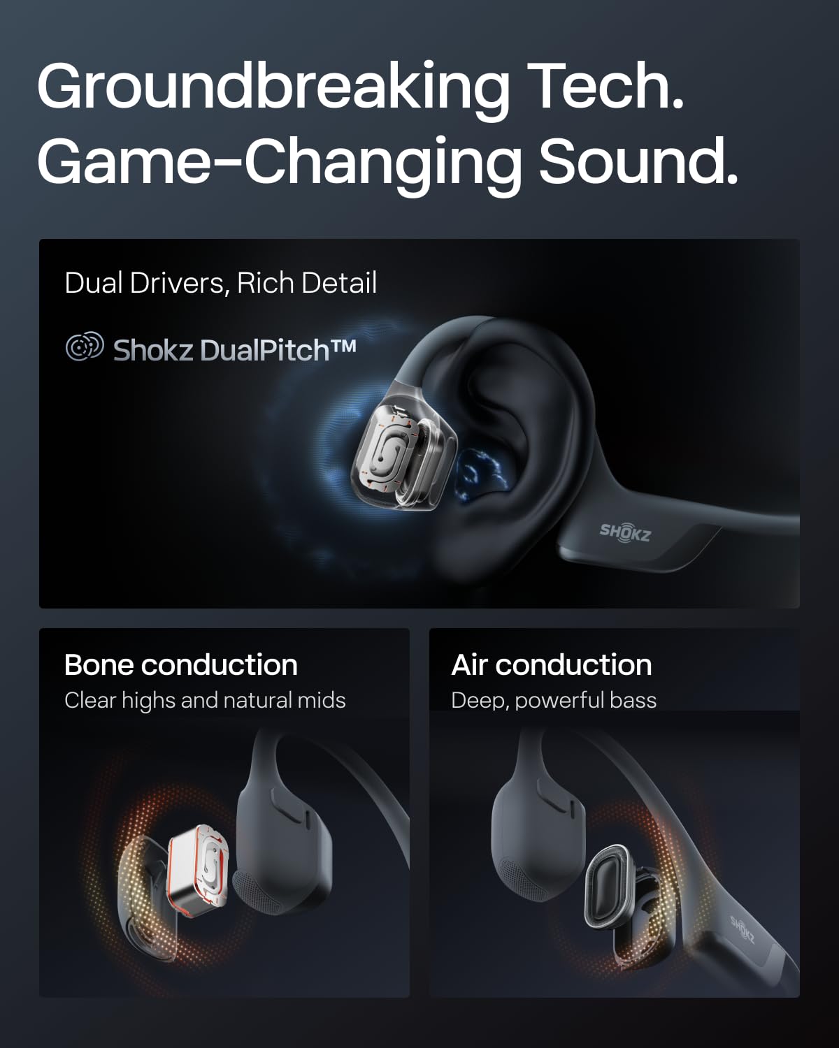 SHOKZ New OpenRun Pro 2- Bone Conduction Headphones, Open-Ear Bluetooth Wireless Sport Earphones for Running, Workouts - Sweat Resistant, Secure Comfortable Fit -Deep Bass, Smart Mic, Reflective Strip