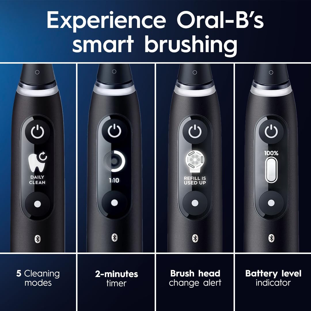 Oral-B iO Deep Clean + Protect Rechargeable Electric Toothbrush, Black with a iO Series 7 Toothbrush, 2 Replacement Brush Heads, and a Charging Travel Case