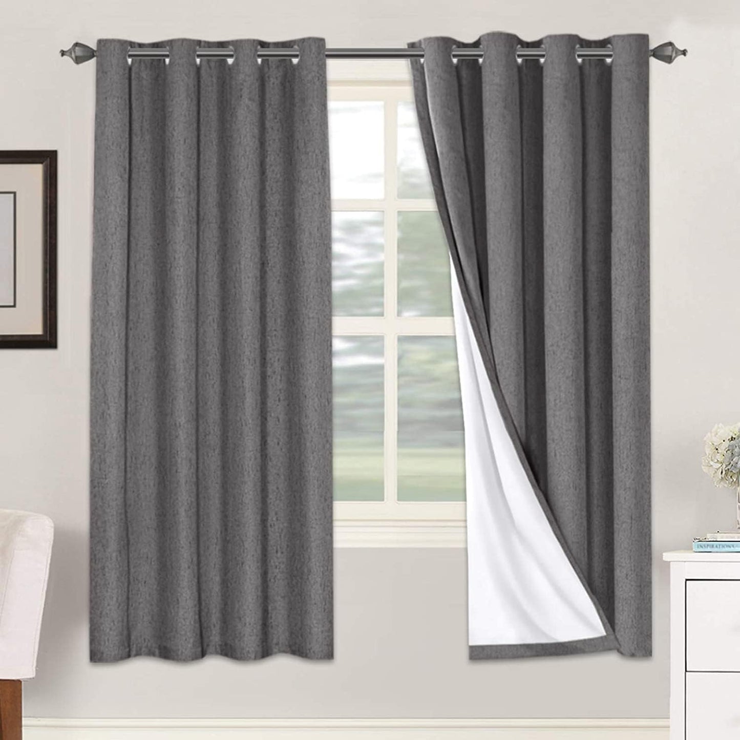 H.VERSAILTEXLinen-Polyester Curtains 100%Blackout Curtains for Bedroom 96"Long Full Light Blocking Nature Linen-Polyester Blended Window Curtains for LivingRoomNickel Grommet(2Panels,HeatheredNatural)