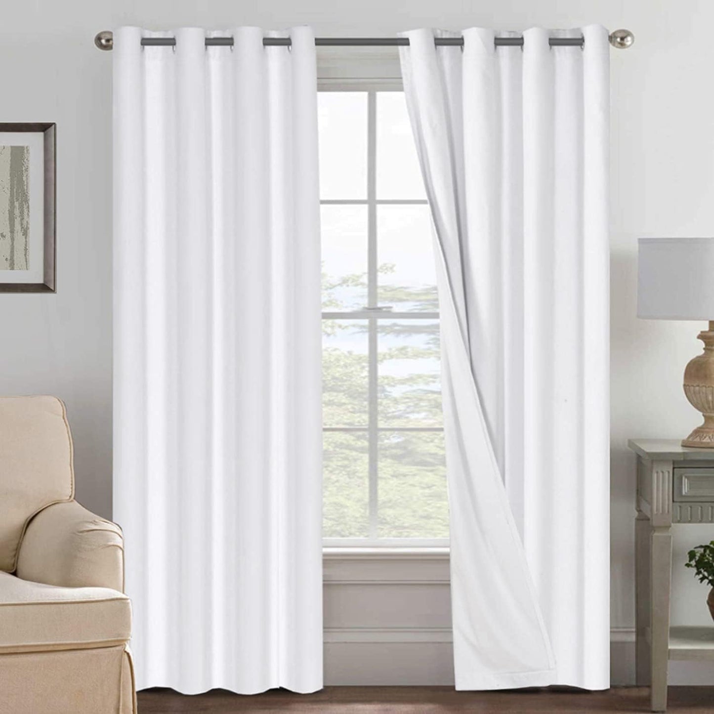 H.VERSAILTEXLinen-Polyester Curtains 100%Blackout Curtains for Bedroom 96"Long Full Light Blocking Nature Linen-Polyester Blended Window Curtains for LivingRoomNickel Grommet(2Panels,HeatheredNatural)