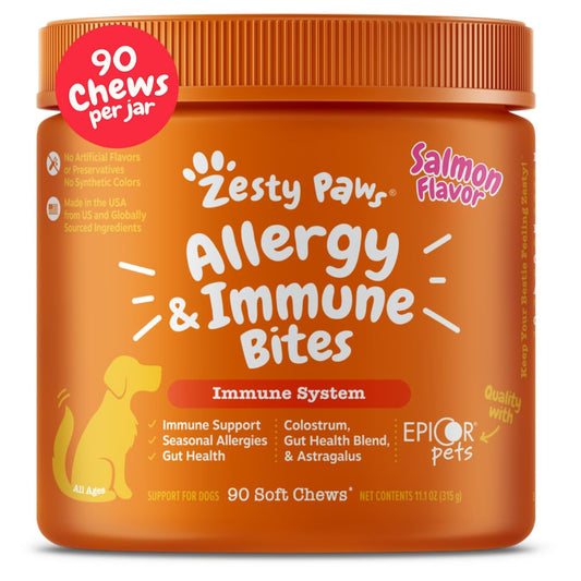 Zesty Paws Dog Allergy Relief- Dog Itching Skin Relief- Dog Probiotics for Itchy Skin and Itchy Ears- Dog Allergy Paw Relief- Dog Allergy Chews- Dog Itch Relief - Dog Skin Allergy Relief - Lamb - 90ct